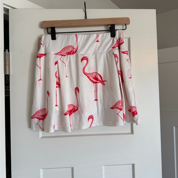 Flamingo Golf Skort White Skirt with Pink Birds - Picture 3 of 4